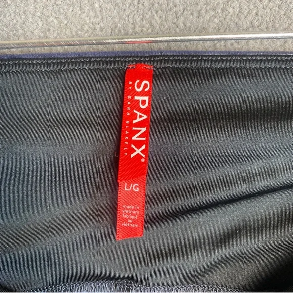 SPANX Faux Leather Navy/Cool Blue Track Stripe Leggings Size L - Picture 4 of 7